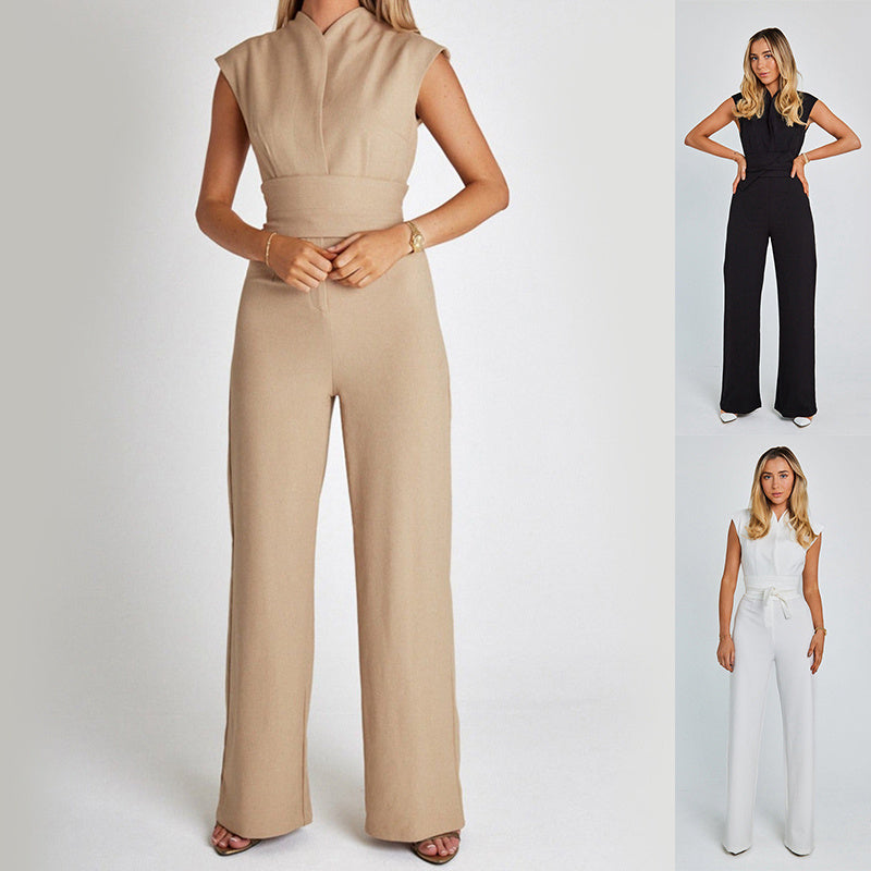 Eleganter Jumpsuit mit V-Ausschnitt und weitem Bein