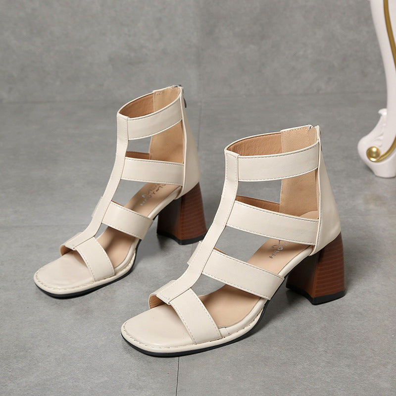 Retro Hollow Thick Heel Summer Sandals