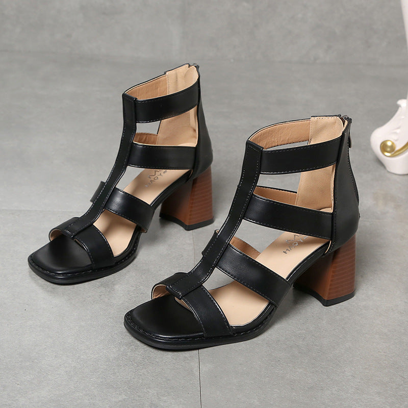 Retro Hollow Thick Heel Summer Sandals