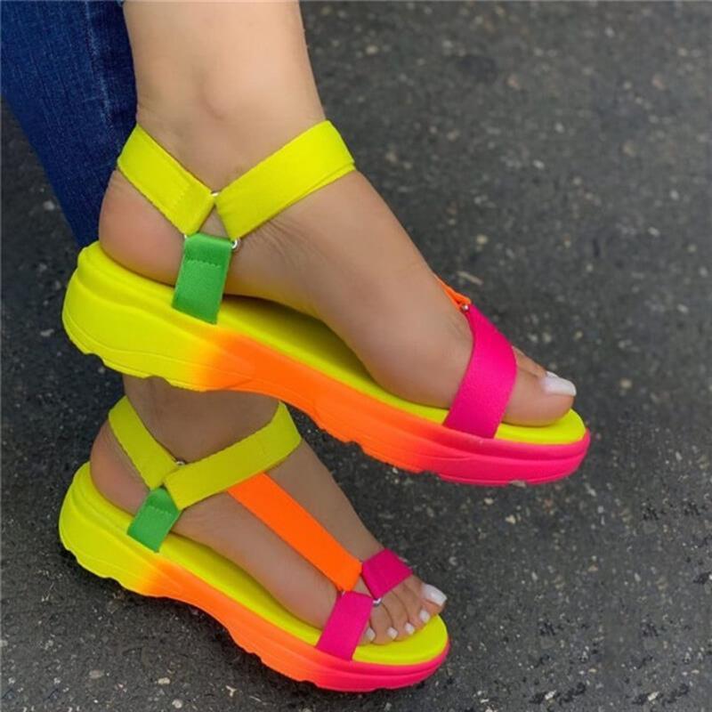 Rainbow Velcro Flat Sandals Women