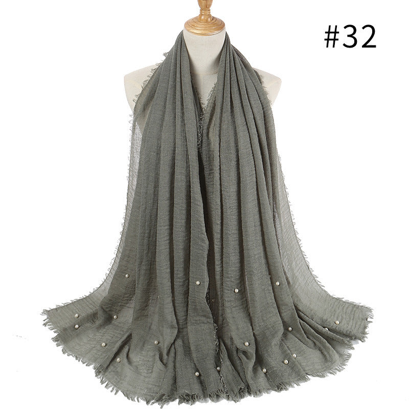 Cotton Linen Crumpled Monochrome Scarf