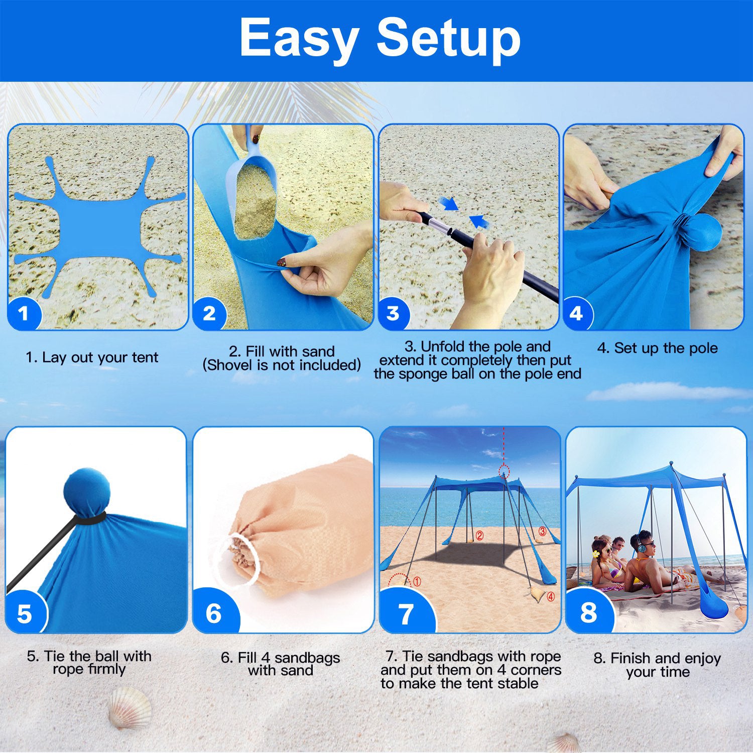 5–8 Person Beach Tent Canopy 10x10ft