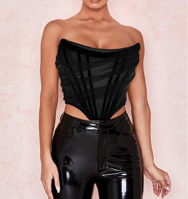 Korsett-Bustier-Oberteil mit Fischgrätenmuster