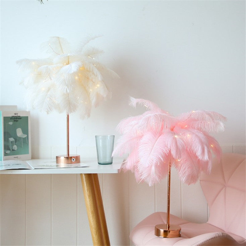 Remote Control Feather Table Lamp USB