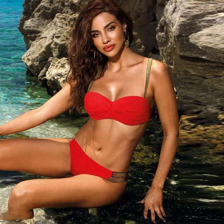 Sexy Solid Color Mid-Waist Bandeau Bikini Set