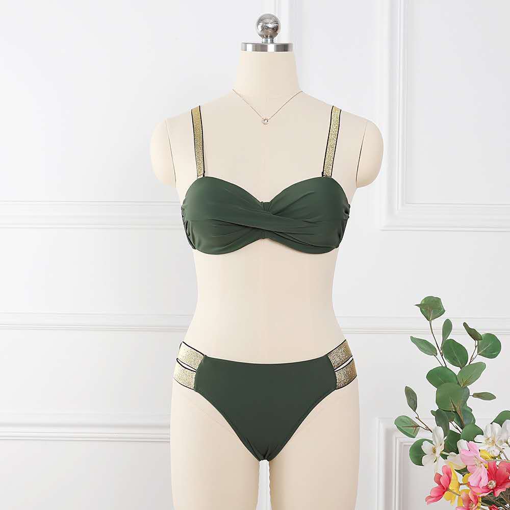 Sexy Solid Color Mid-Waist Bandeau Bikini Set