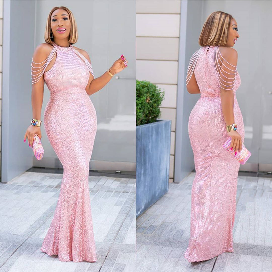 African Ladies High Stretch Sequin Dress
