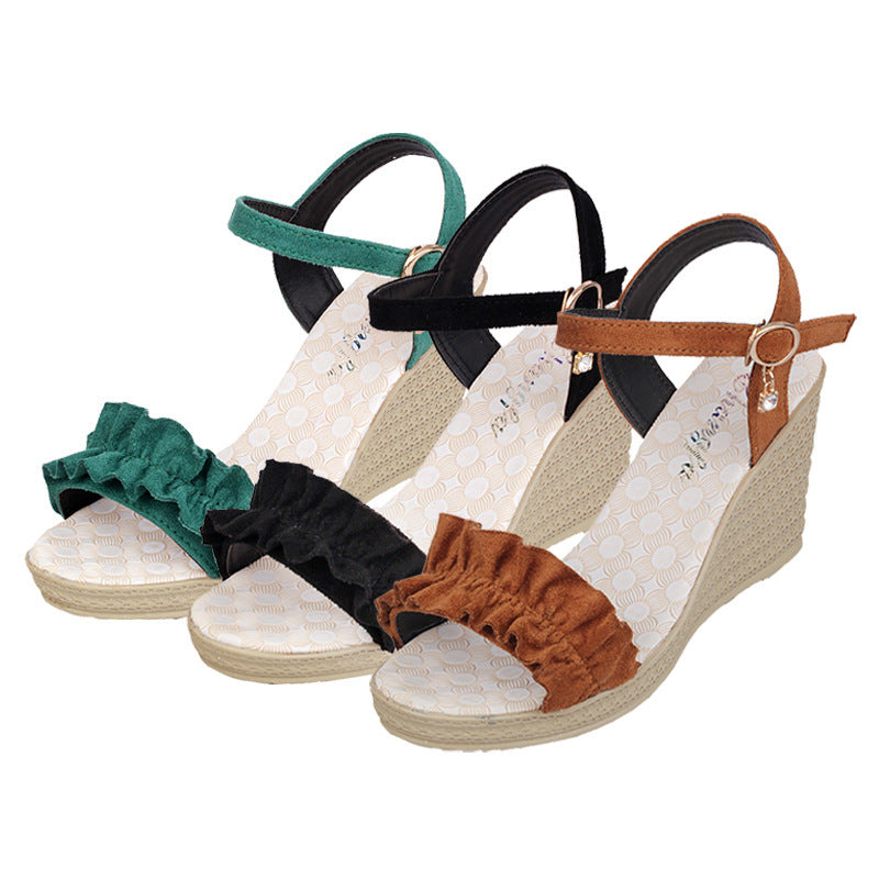 Lace Diamond Thick Slope Heeled Sandals