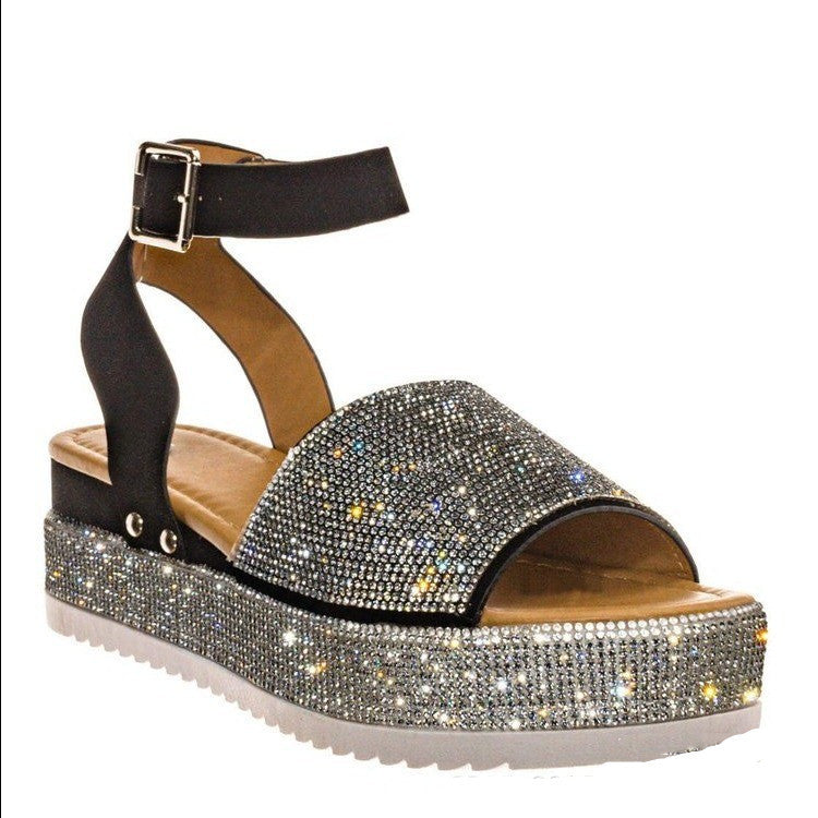 Damen Sommersandalen mit Strass-Plateau