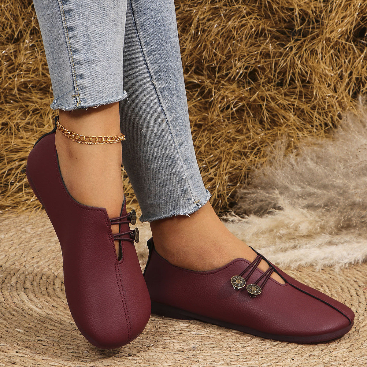 Flache Slip-On-Sandalen mit quadratischer Zehenpartie für Damen