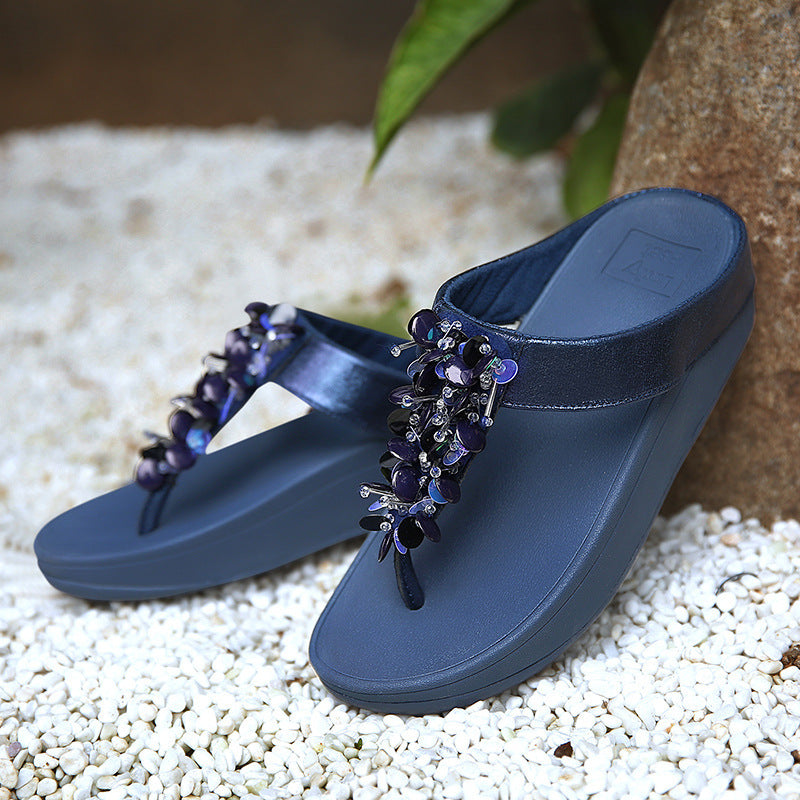 Pailletten-Keil-Plateau-Flip-Flops Damen