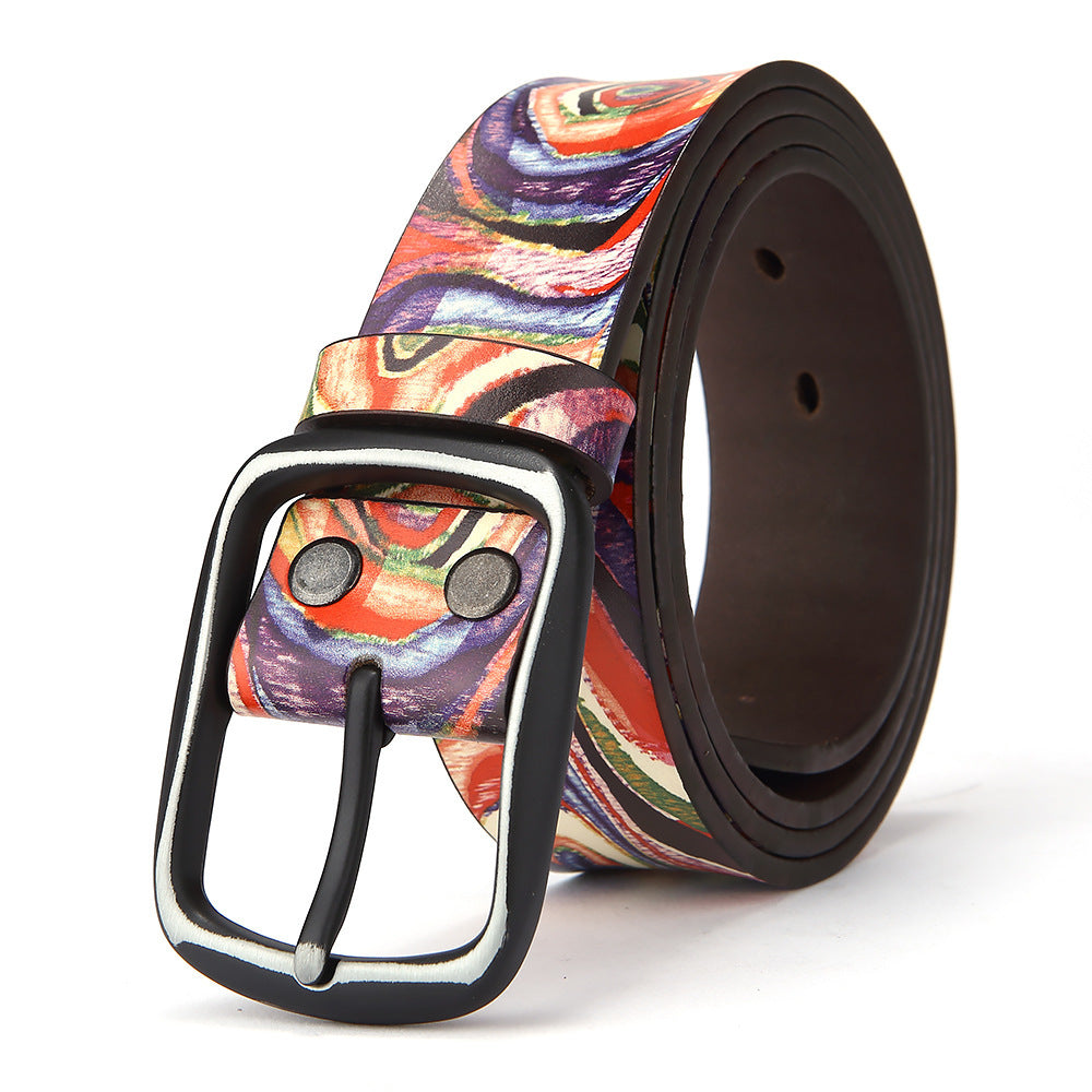 Rainbow Graffiti Cowhide Leather Belt
