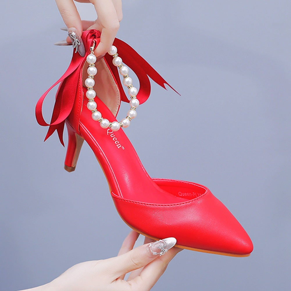 Mid Heel Rhinestone Ribbon Dress Sandals