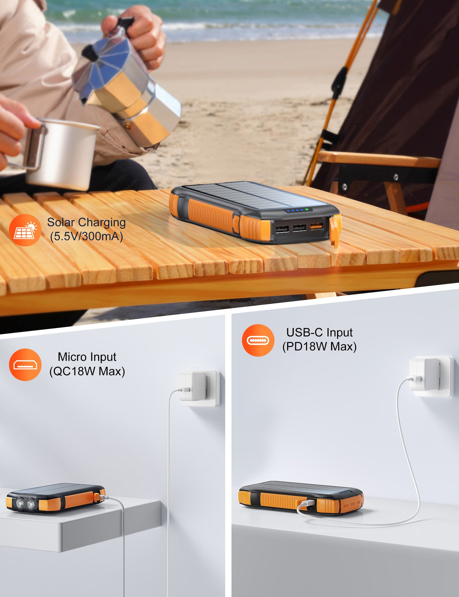 20000mAh Solar Power Bank Kabelloses Ladegerät