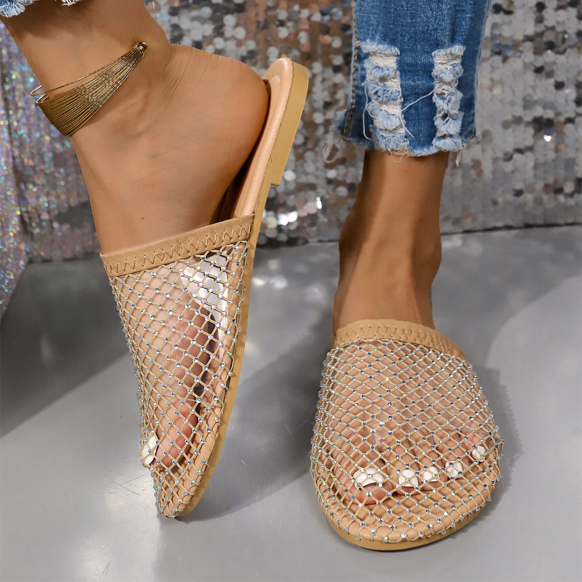 Transparent Rhinestone Hollow Sandals Women