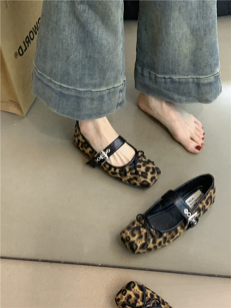 Flat Bow Ballet Silver Belt Buckle Shoes