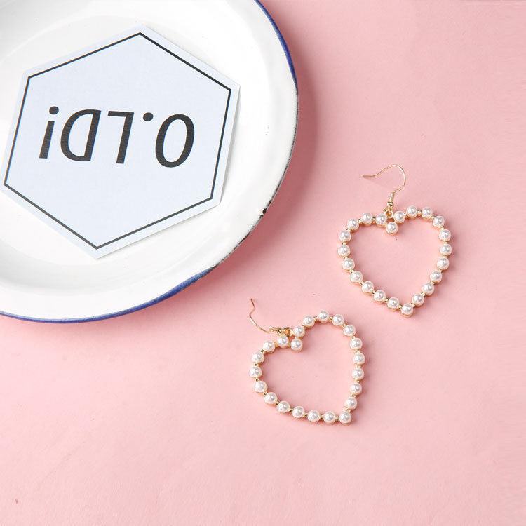 Peach Heart Pearl Stud Earrings