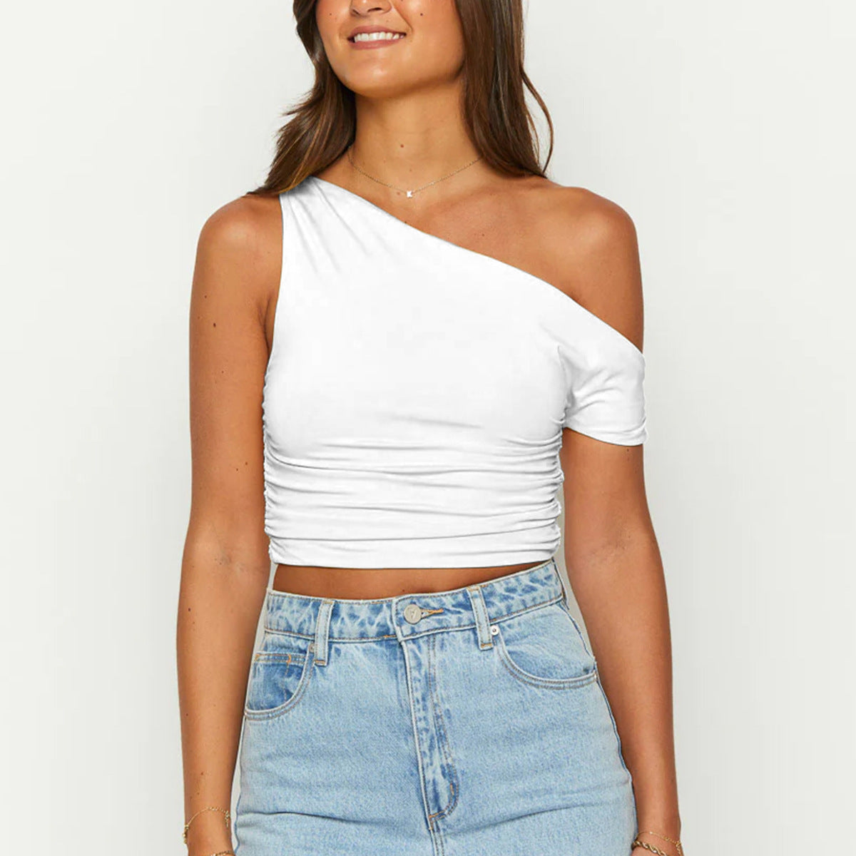Slim One-Shoulder Crop Vest Top