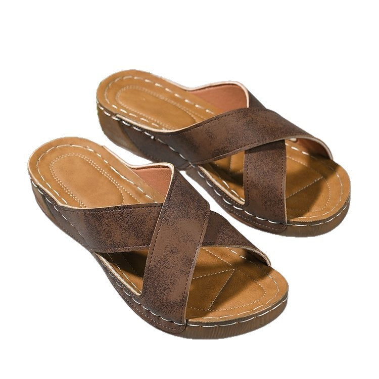 Women's Cross Wedge Platform Beach Sandals