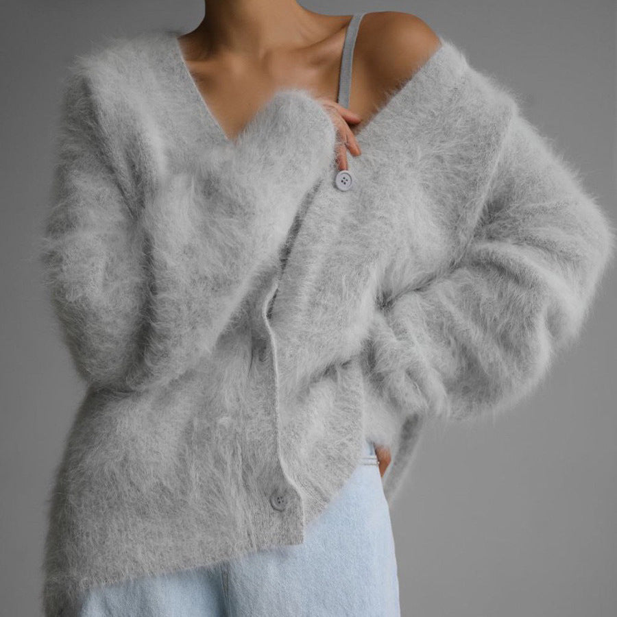 Strickjacke mit V-Ausschnitt und Knöpfen
