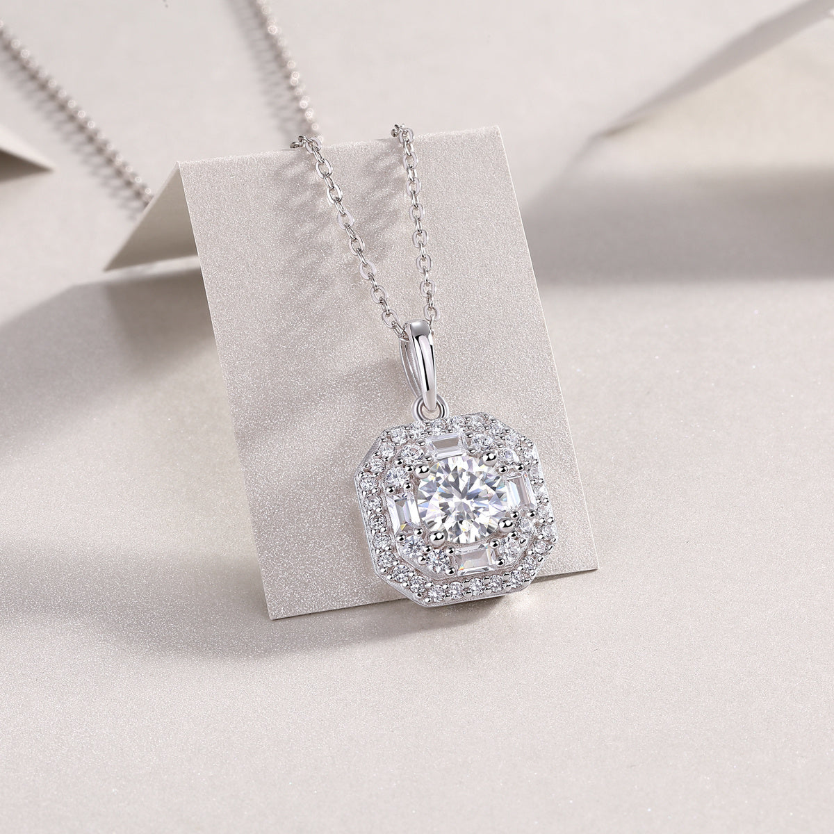Small Square Moissanite Pendant Set