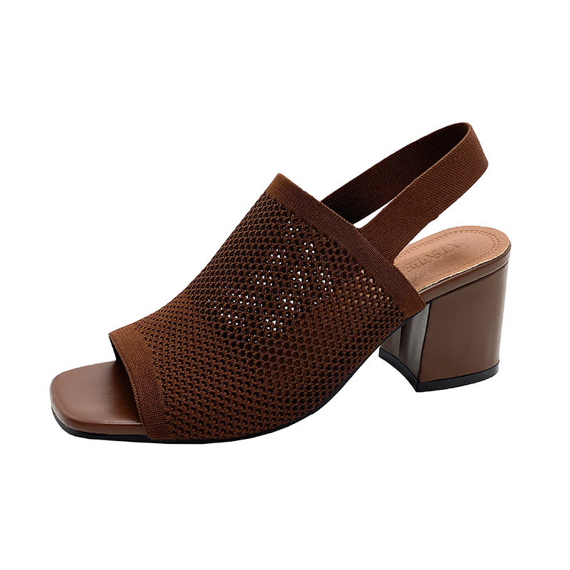 Woven Chunky Heel Sandals Women