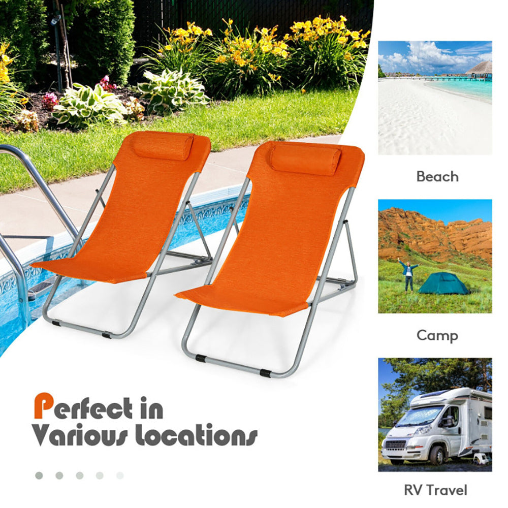 2-Pack Portable Beach Chairs w/ Headrest