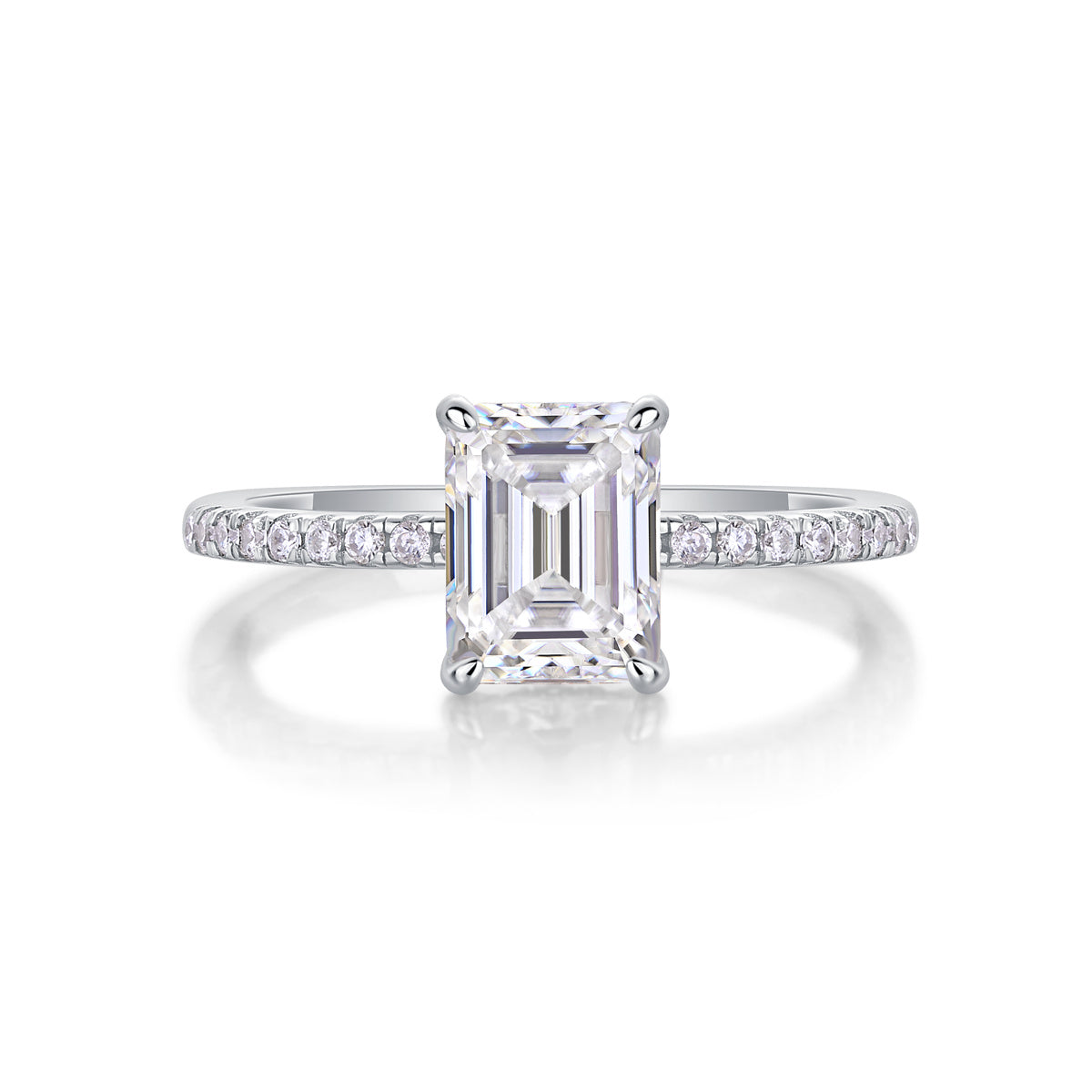 Quadratischer Moissanit-Silberring mit Diamanten