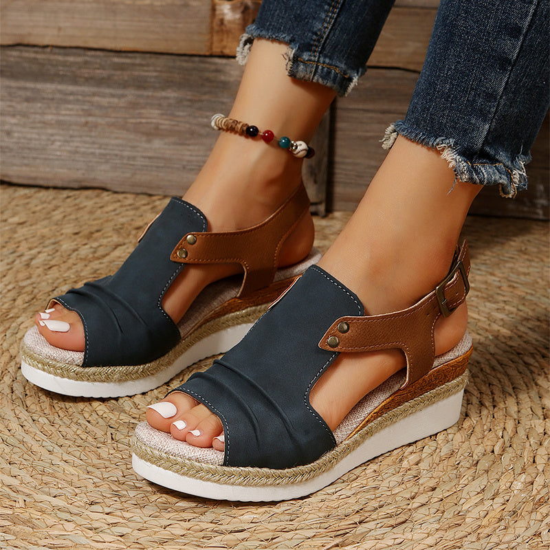 Straw Peep Toe Wedge Sandals for Women