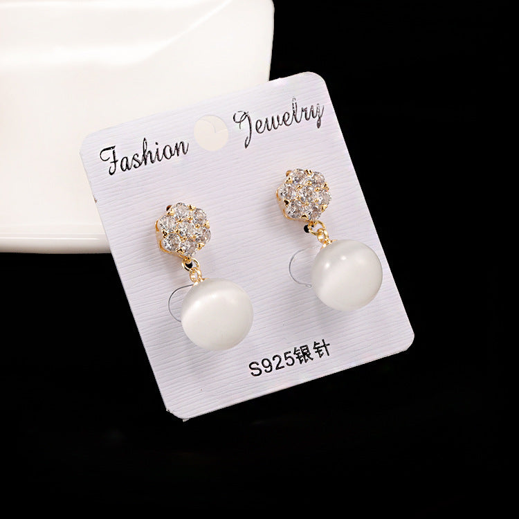 Long Round Pearl Drop Earrings