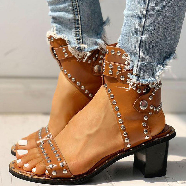 Rivet Buckle Chunky Heel Sandals Women