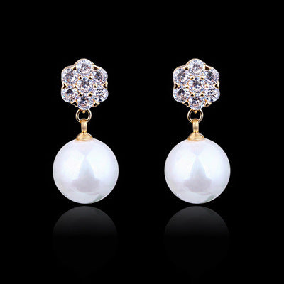 Long Round Pearl Drop Earrings