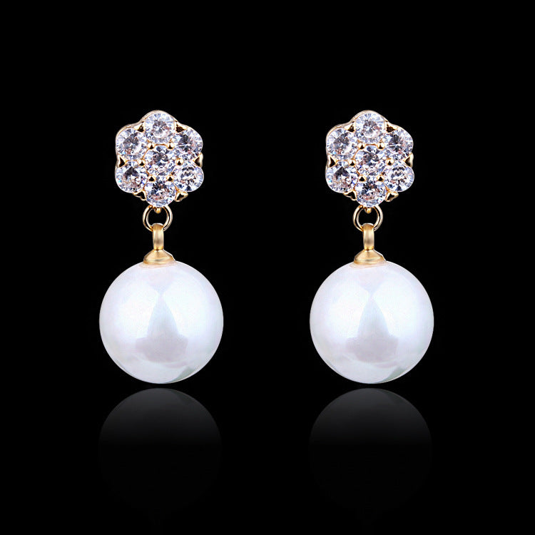 Long Round Pearl Drop Earrings