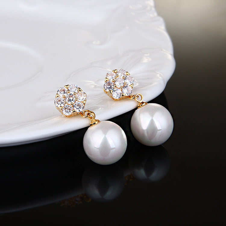Long Round Pearl Drop Earrings