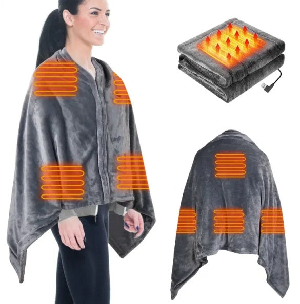 USB Heated Blanket Poncho Wrap 59x31 in