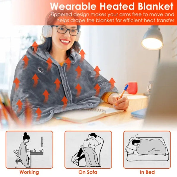 USB Heated Blanket Poncho Wrap 59x31 in