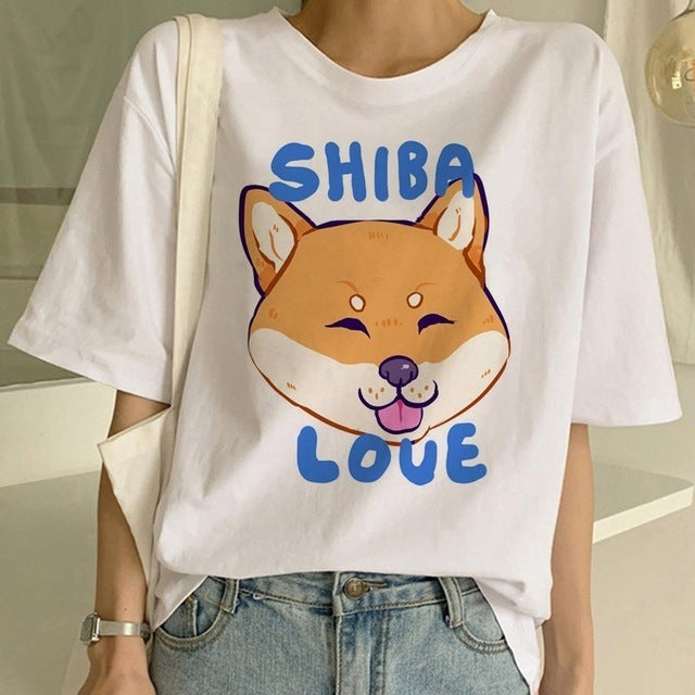 Shiba Inu Graphic Round Neck T-shirt