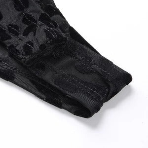 Schwarzer Netz-Body mit Leopardenmuster
