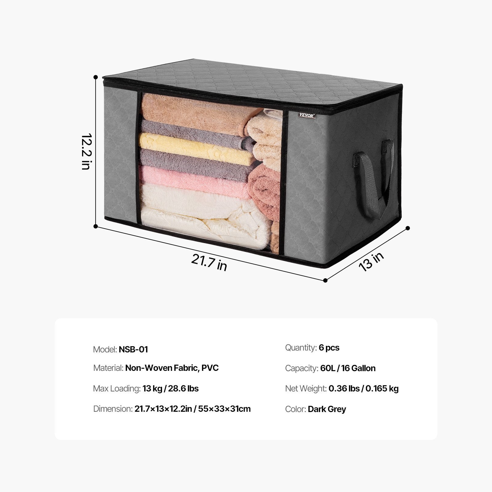 6er-Pack übergroße Aufbewahrungstaschen für Decken, 60 l