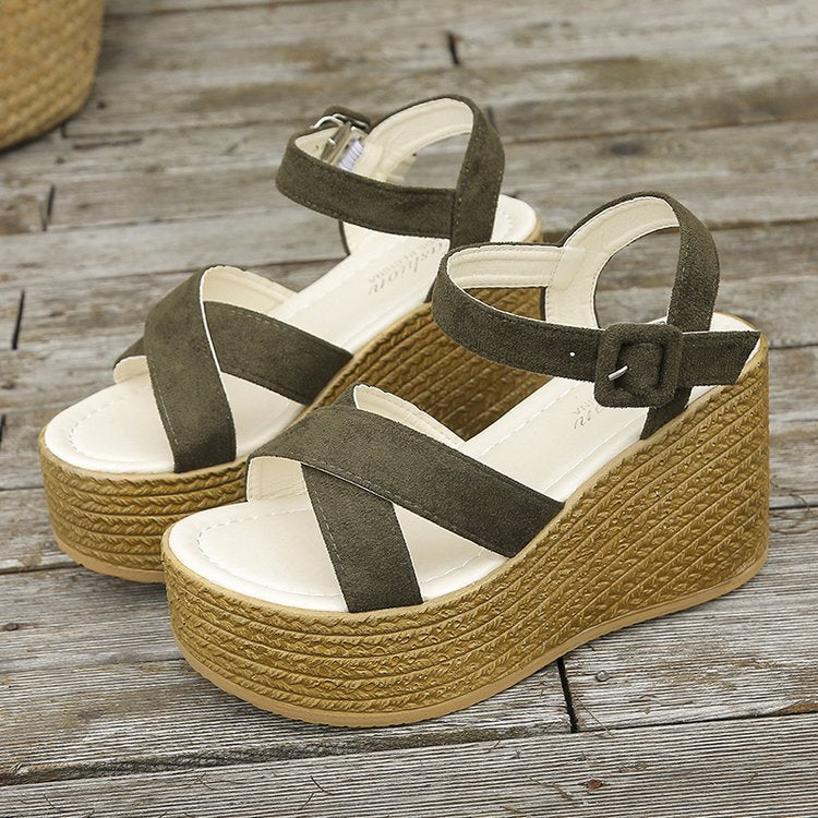 Cross-Strap Wedge Hemp Heel Sandals