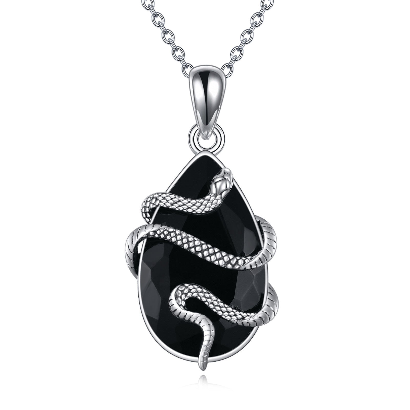 Sterling Silver Obsidian Snake Necklace