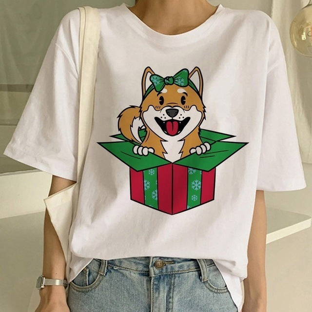 Shiba Inu Graphic Round Neck T-shirt