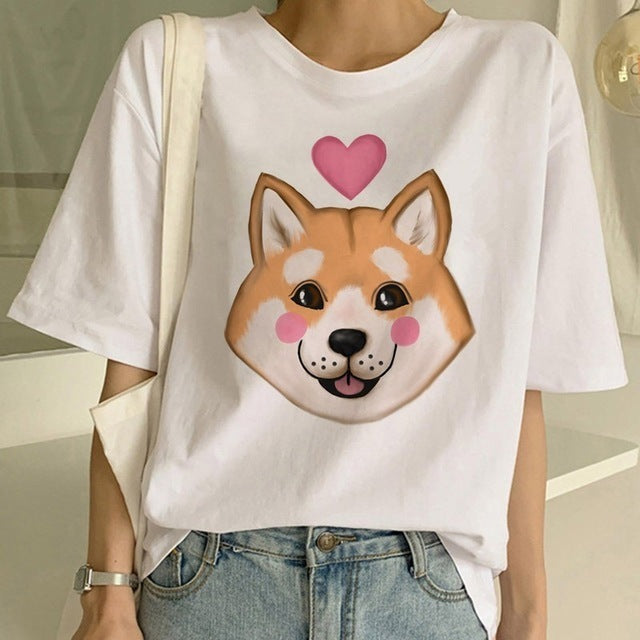 Shiba Inu Graphic Round Neck T-shirt