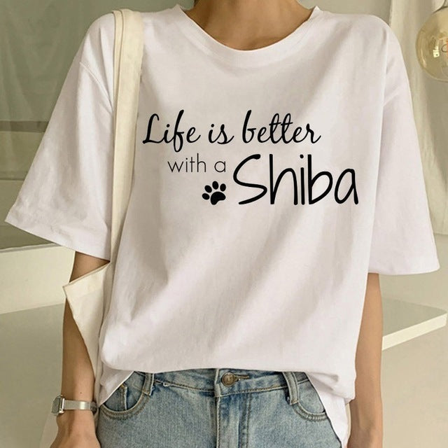 Shiba Inu Graphic Round Neck T-shirt