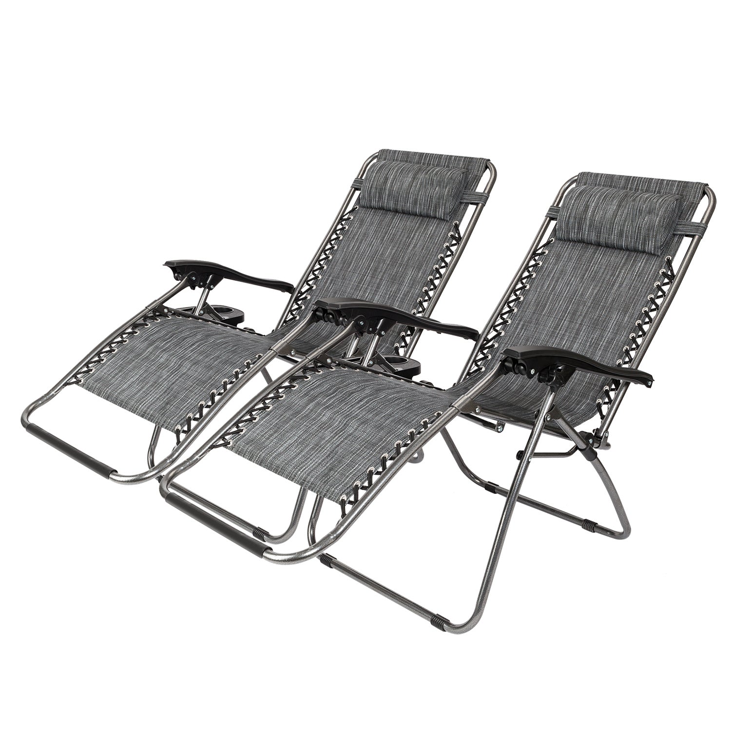 2pcs Adjustable Folding Loungers Grey
