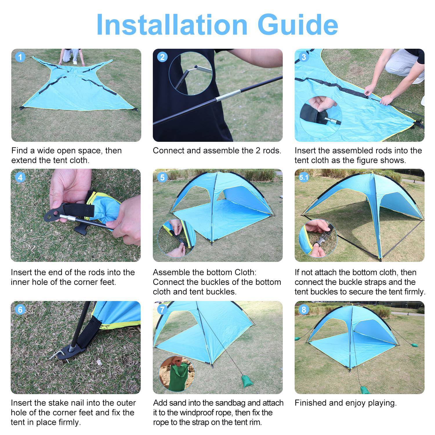 4-6 Person Beach Tent Canopy w/ Bag