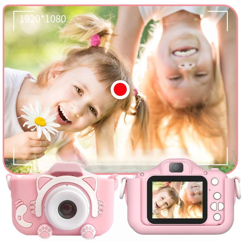 Pink Cat Kids Camera with Selfie Filters