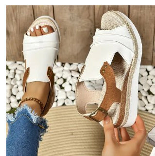Straw Peep Toe Wedge Sandals for Women
