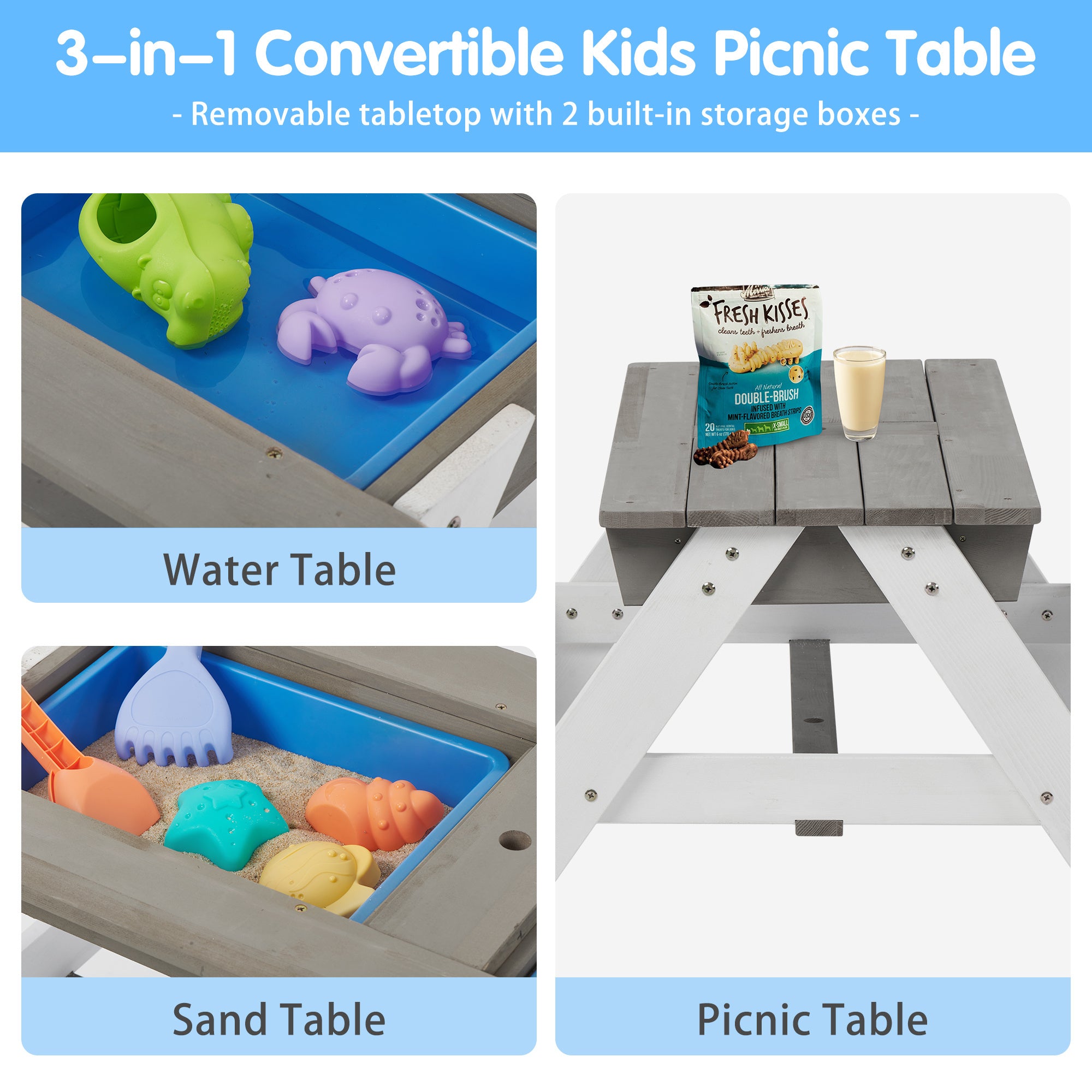 3-in-1 Kids Picnic Table with Umbrella