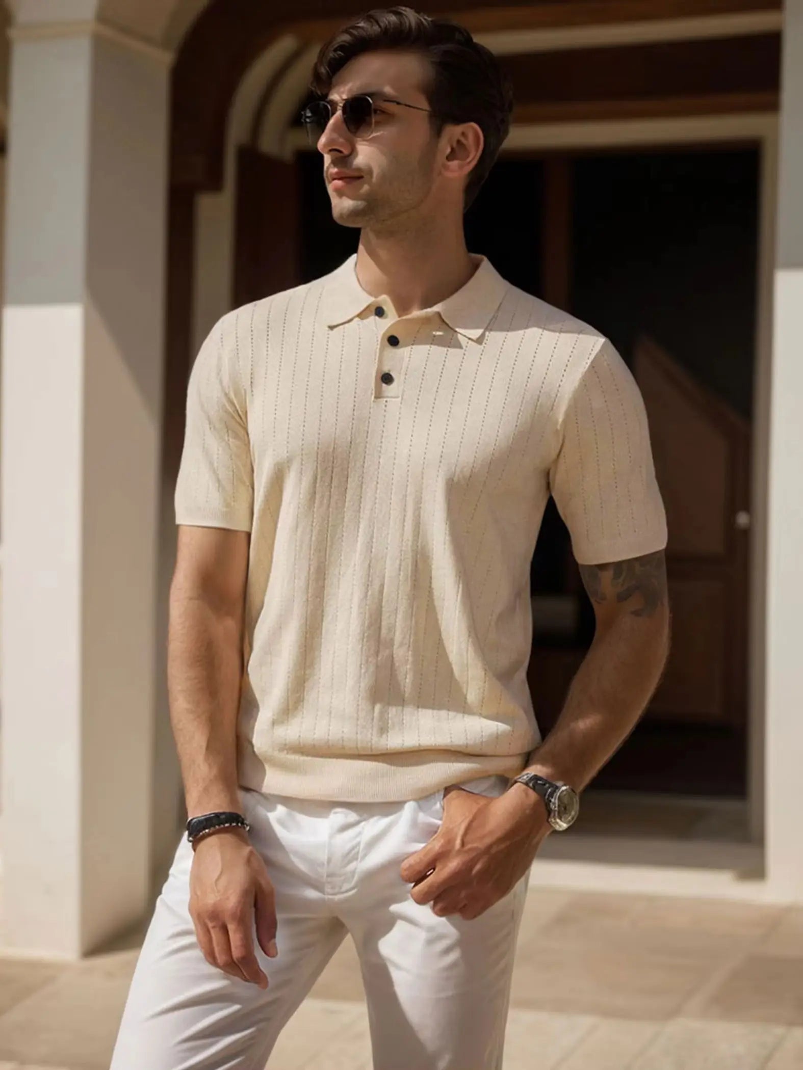 Men's Striped Polo Knit Shirt